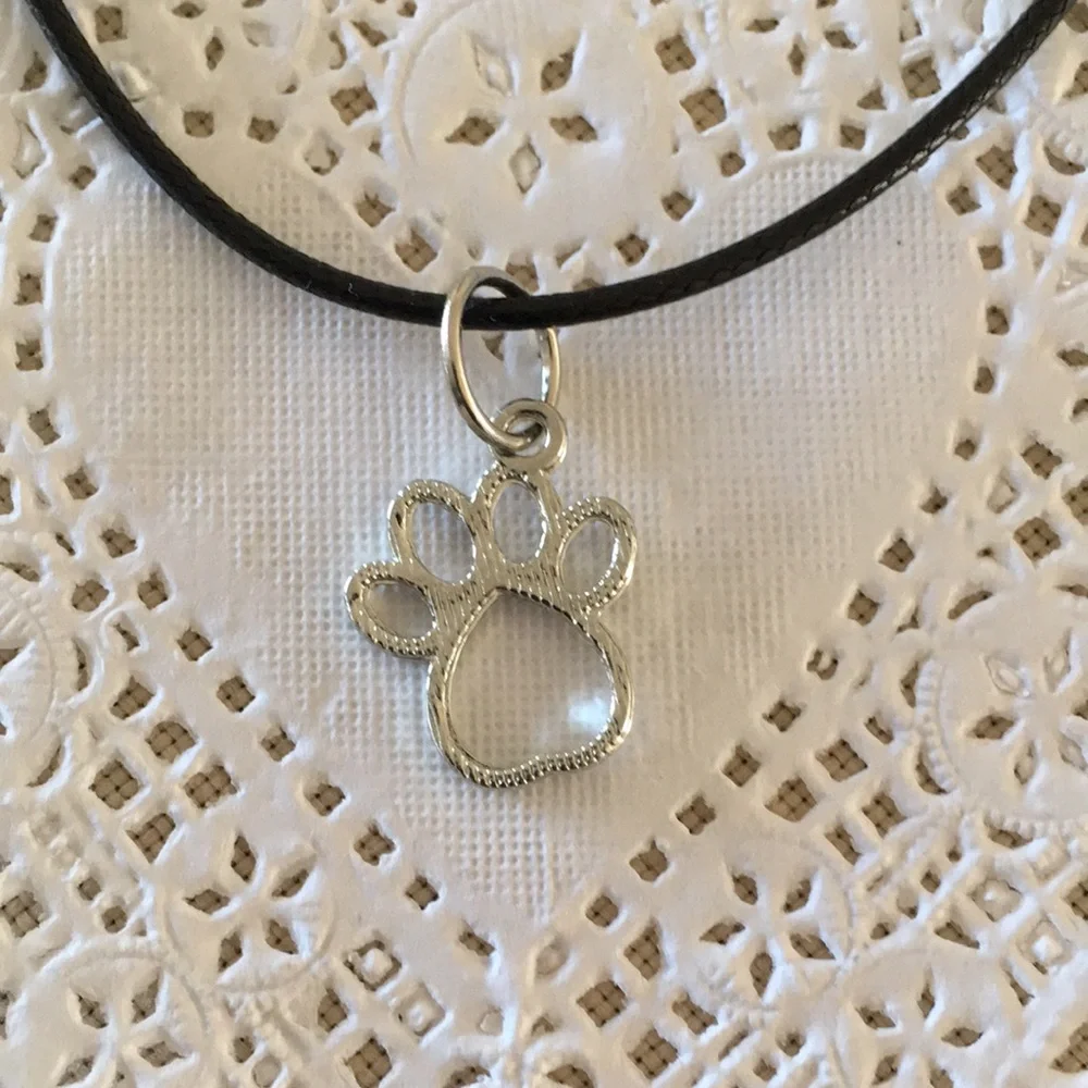 HAND CRAFTED Paw Necklace Dainty Silver Toned